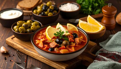 Hearty soup with vegetables and olives