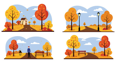 Fototapeta premium autumn scenes with trees houses paths and people enjoying nature