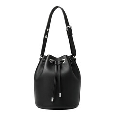 Naklejka premium Sleek black leather bucket bag stylish fashion accessory isolated on transparent background