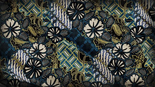 Seamless animation of Batik javanese pattern waving like a flag. Traditional Indonesian batik motif with ethnic brown and gold colors, cultural textile design, heritage background