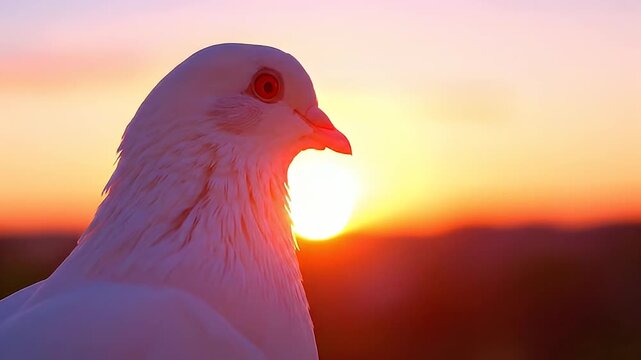 white pigeon against beautiful sunset sky