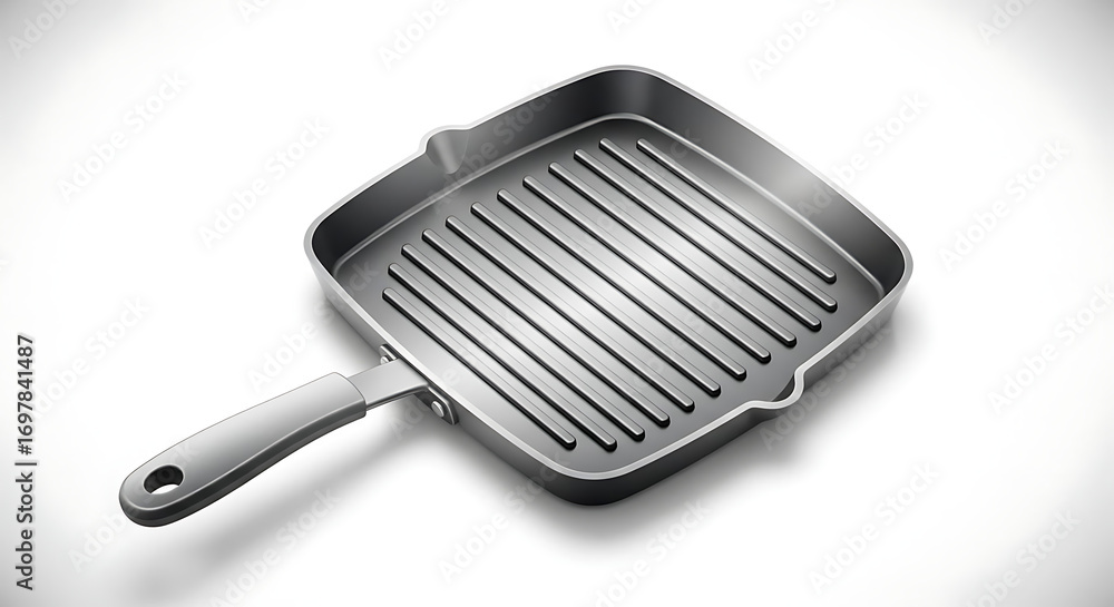 Poster a close up of a square grill pan with raised ridges on a white background in a studio setting ai gen