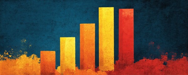 Abstract depiction of a colorful bar chart on a textured blue background
