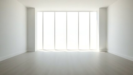 Obraz premium Minimalist empty room featuring a large window, filled with soft ambient daylight for a modern interior feel.