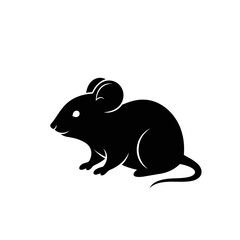 Obraz premium A simple black silhouette of a mouse, depicted in a side profile, with a curved tail and small ears.