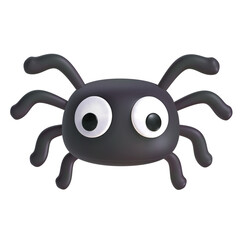 A stylized 3D Halloween spider is black with large, round white eyes and eight short, stubby legs.