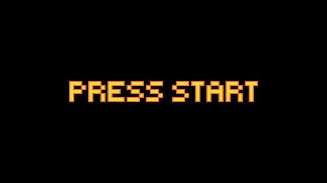 Animation press start in pixel art on alpha channel. Suitable for video game design, twitch overlays, gaming websites, for retro themed projects.