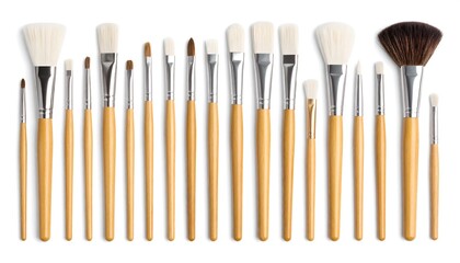 Makeup brushes arranged in a row