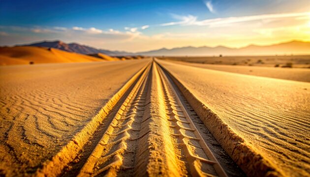Tire Tracks on Sand Road in Desert