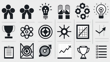 Collection of business and management icons isolated on white background