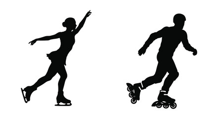silhouette figures skating gracefully on ice and roller blades