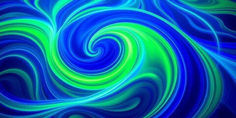 Obraz premium Abstract swirling vibrant neon blue and green wave pattern, illustration, swirl