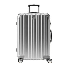 Stylish and modern silver rolling luggage for travel and vacation with clean lines transparent