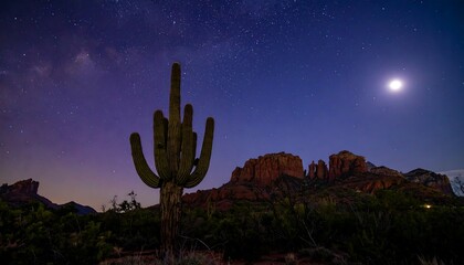 Night sky over a saguaro cactus