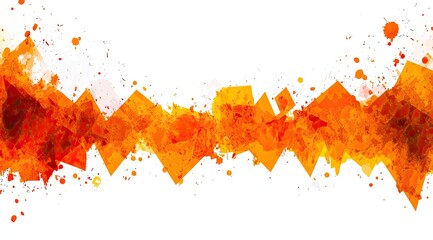 Abstract orange and white paint splatter background with geometric shapes