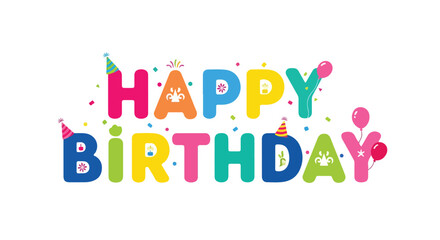 Festive Happy Birthday Celebration with Colorful Typography and Playful Decorative Elements for Joyful Occasions