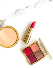 Makeup products on marble