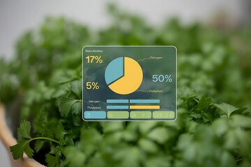 Smart Farming Technology: Parsley Plant Nutrient Analysis with Pie Chart and Data Overlay.