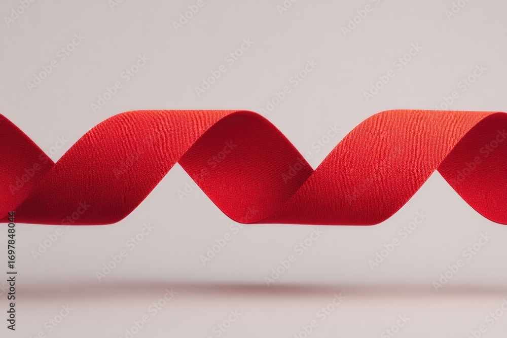Poster curved red ribbon creates dynamic movement against soft backgrou
