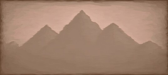 Misty, muted mountains in a sepia-toned landscape