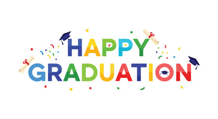 Festive happy graduation celebration with confetti, caps, and diplomas for educational milestones and achievements for academic successes