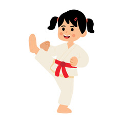 Karate Girl Front Kick Pose Vector Illustration Martial Arts Training Design