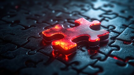Fiery puzzle piece glows