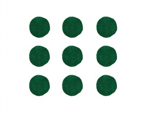 Nine dark-green circular shapes on white background