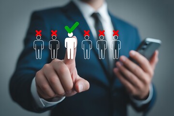 Businessman Selecting Best Candidate: Strategic Hiring, Successful Recruitment, Modern Technology.