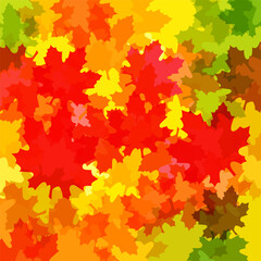 Autumn square background. Colourful stained glass style. Copy space with fall leaves