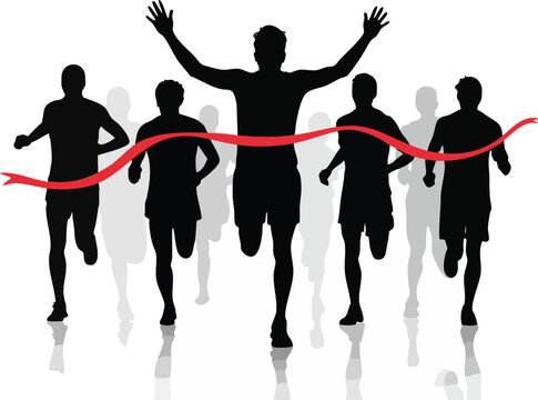 Running Competition Finish Line – Winner Breaking Ribbon Silhouette Illustration