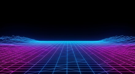 Retro Synthwave Wireframe Grid Landscape Background