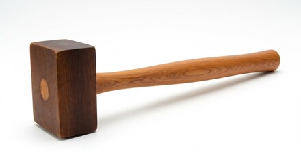 Polished wood mallet rests gently on white background showcasing rich grain detail.. AI Generated