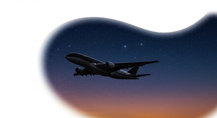 Night flight soars gracefully above orange sunset hues. AI Generated