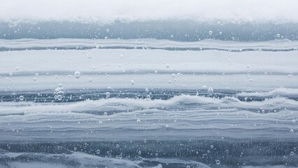 Frozen Water Abstract Close-up View of Ice Layers and Bubbles with a Cool, Crisp, and Serene Aesthetic