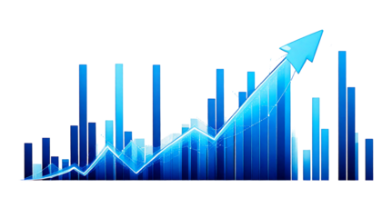 Ai generated image of blue financial graph with upward trend isolated on transparent backgro.png