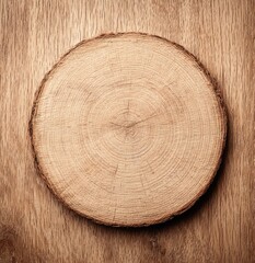 Circular tree trunk slice on wooden background