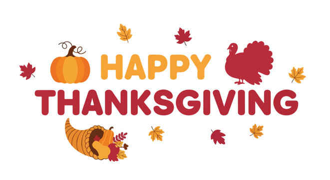 Animated thanksgiving celebration banner with traditional icons of the holiday like pumpkin and turkey conveying warm wishes and festive atmosphere
