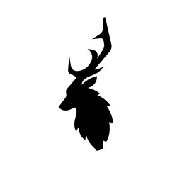 Fototapeta premium Black silhouette of a stag head with antlers on a white background