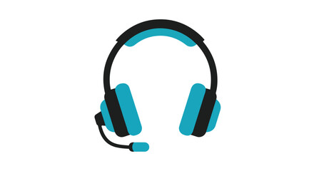 Vector illustration of modern cyan and black headset with microphone for communication and audio listening experience displayed on white background