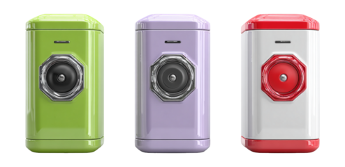 Colorful Retro Mini Refrigerators in Green, Purple, and Red