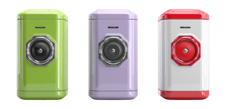 Colorful Retro Mini Refrigerators in Green, Purple, and Red