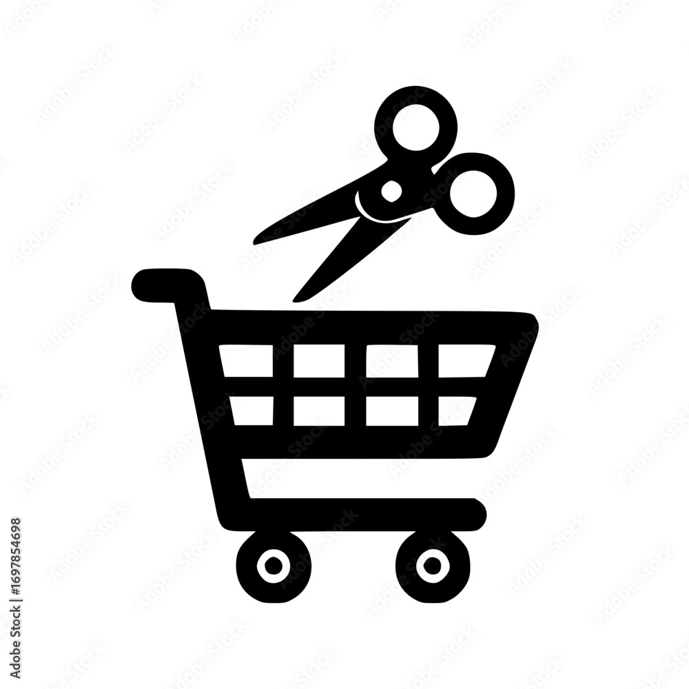 Poster ecommerce shopping cart with scissors graphic for online retail branding and user interface design