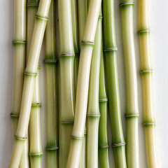 Fresh bamboo stalks isolated on white background create a pattern