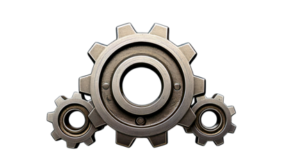 Ai generated image of three interlocking gears isolated on transparent background 