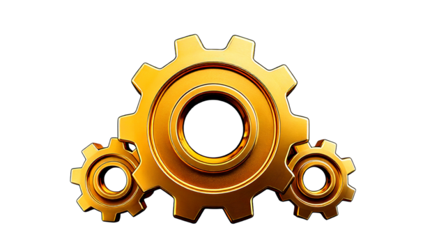 Ai generated image of three interlocking gears isolated on transparent background