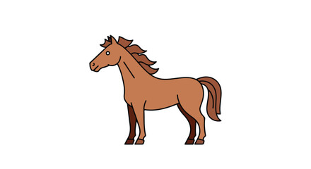 Cartoon chestnut horse standing calmly on a plain background simple artistic depiction of a domestic animal with a stylized aesthetic
