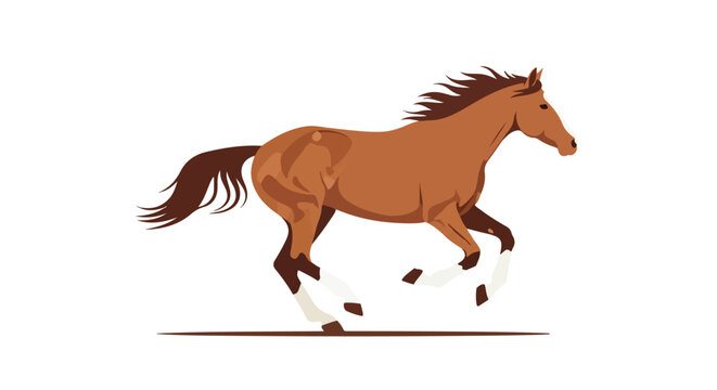 A stylized, animated illustration of a chestnut horse in full gallop against a blank backdrop, expressing equine dynamism and spirited motion