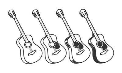 Naklejka premium Modern Guitars Black and White Silhouette Vector illustration Set, easily editable and scalable.