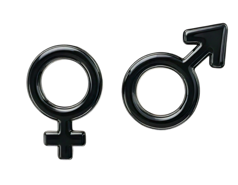 male and female gender black symbols isolated on transparent background 
